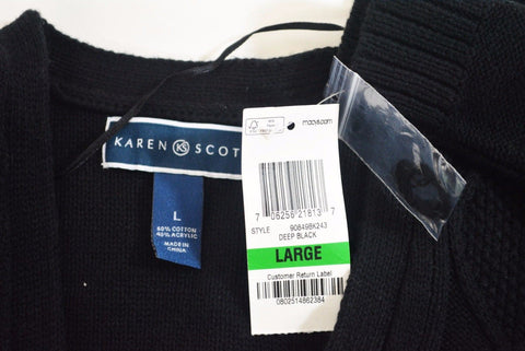 New Karen Scott Women's Open-Front Black Cable Knit Duster Cardigan Shrug Top L