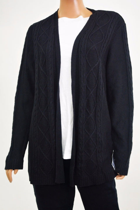 New Karen Scott Women's Open-Front Black Cable-Knit Duster Cardigan Shrug Top XL