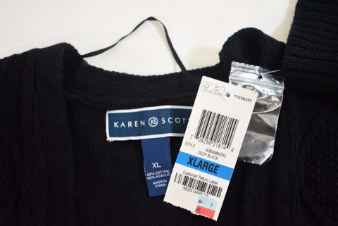 New Karen Scott Women's Open-Front Black Cable-Knit Duster Cardigan Shrug Top XL