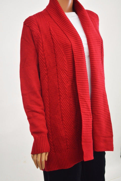 Charter Club Women's Shawl Collar Red Open-Front Textured Cardigan Shrug Top XL
