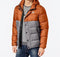 New Gerry Mens Full Zip Gray Orange Color Block Hooded Down Puffer Jacket Coat M