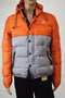 New Gerry Mens Full Zip Gray Orange Color Block Hooded Down Puffer Jacket Coat M