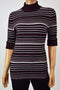 New Style&Co Women Turtle Neck Elbow Sleeve Purple Stripe Rib Knit Sweater Top L
