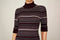 New Style&Co Women Turtle Neck Elbow Sleeve Purple Stripe Rib Knit Sweater Top L
