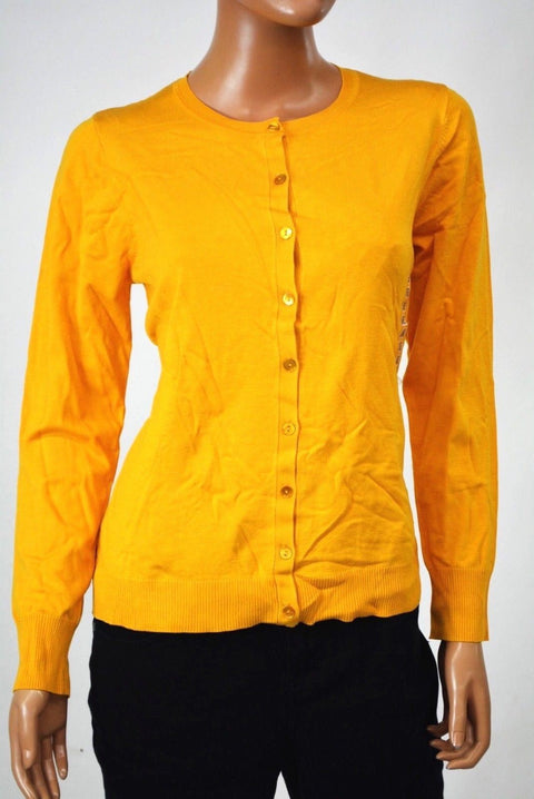 August Silk Women Long Sleeve Silk Blend Yellow Button-Down Cardigan Shrug Top L