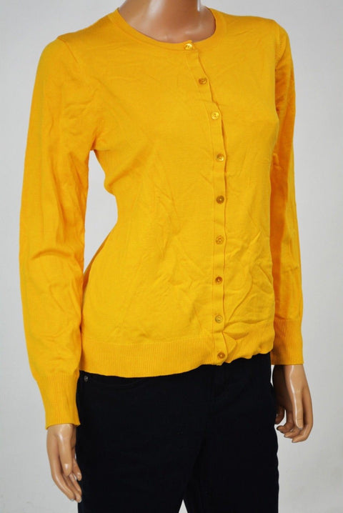 August Silk Women Long Sleeve Silk Blend Yellow Button-Down Cardigan Shrug Top L