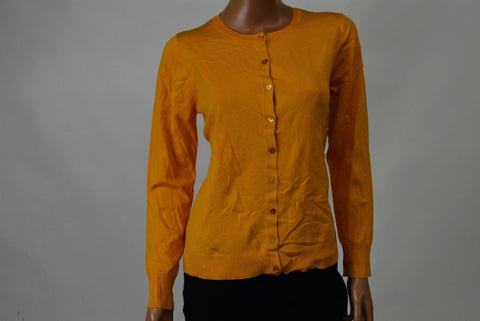 August Silk Women Long Sleeve Silk Blend Yellow Button-Down Cardigan Shrug Top L