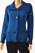 New Karen Scott Women's Wing Collar Teal Blue Button Front Cardigan Shrug Top S