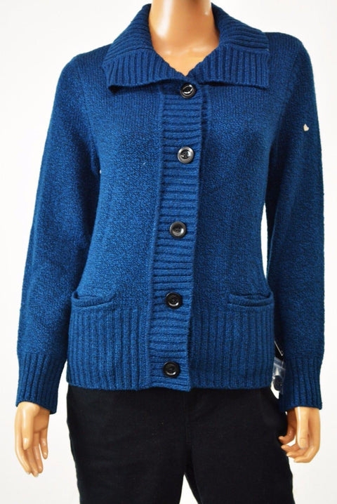 New Karen Scott Women's Wing Collar Teal Blue Button Front Cardigan Shrug Top S