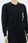 John Ashford Men Long-Sleeve Black Striped Texture Cotton V-Neck Knit Sweater XL - evorr.com