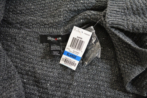 Style&Co Women's Gray Wing Collar Open-Front Cable Knit Duster Cardigan Shrug XL - evorr.com