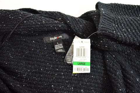 Style&Co Women's Black Wing Collar Open-Front Cable Knit Duster Cardigan Shrug L - evorr.com