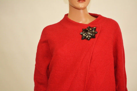 JM Collection Women's 3/4 Sleeve Wool Red Rhinestone Embellish Cardigan Jacket M