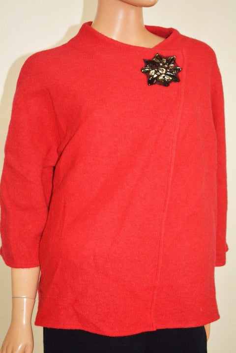 JM Collection Women's 3/4 Sleeve Wool Red Rhinestone Embellish Cardigan Jacket M