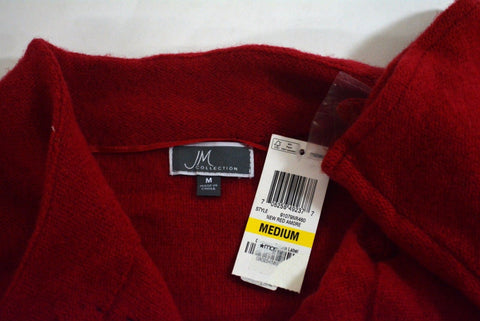 JM Collection Women's 3/4 Sleeve Wool Red Rhinestone Embellish Cardigan Jacket M