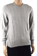 John Ashford Men's Long Sleeve Gray Striped Ribbed Cotton V-Neck Knit Sweater XL - evorr.com