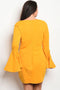 Ladies fashion plus size fitted bodycon dress chain lace up neckline bell-cuffs - evorr.com