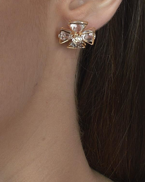 3D Floral Pattern Crystal Earrings