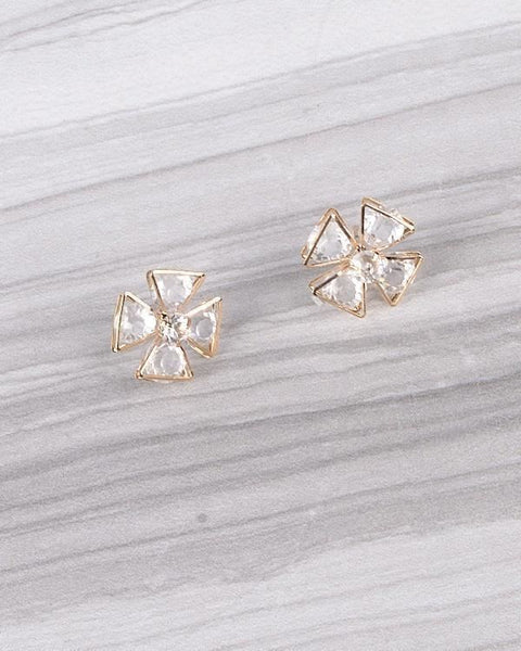 3D Floral Pattern Crystal Earrings