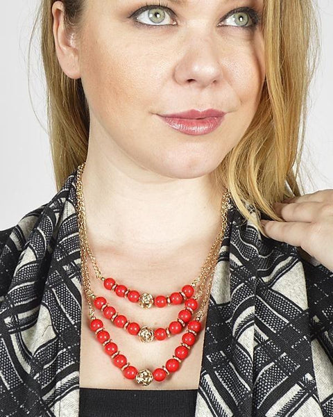 Beaded Multi Link Chain Necklace with Three Layers - evorr.com