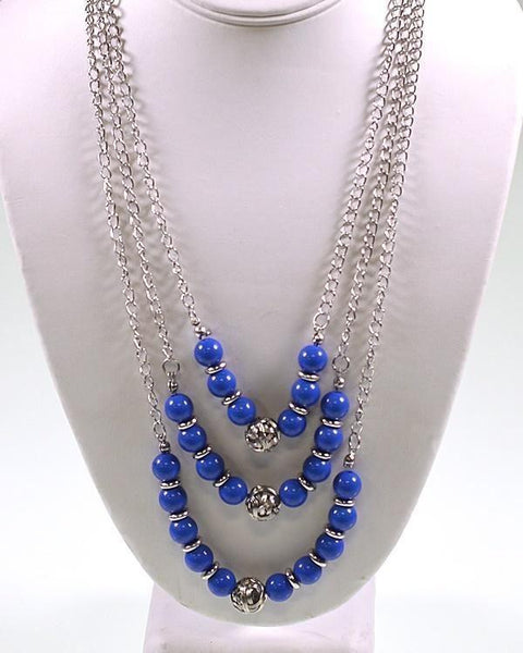 Beaded Multi Link Chain Necklace with Three Layers - evorr.com
