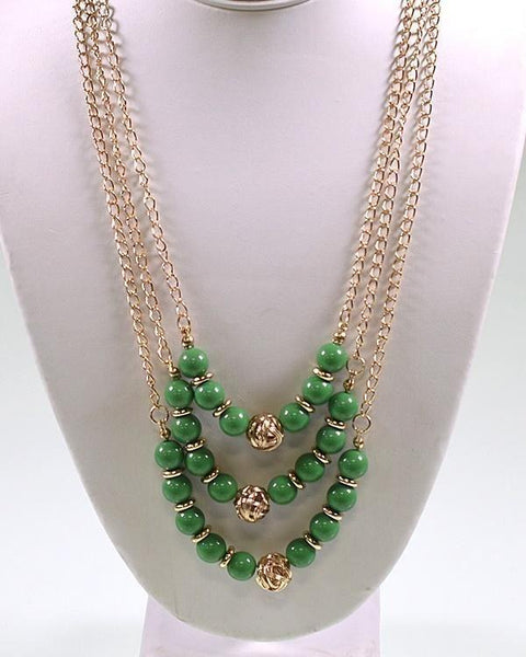 Beaded Multi Link Chain Necklace with Three Layers - evorr.com