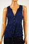 New INC Concepts Women Sleeveless Blue Tie-Front Henley Button Down Blouse Top M - evorr.com