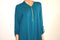 JM Collection Women Teal Blue Zip-Front Cuffed-Sleeve Stretch Tunic Blouse Top L - evorr.com