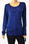 New Karen Scott Women's Blue Button Front Pointelle Knitted Cardigan Shrug Top L