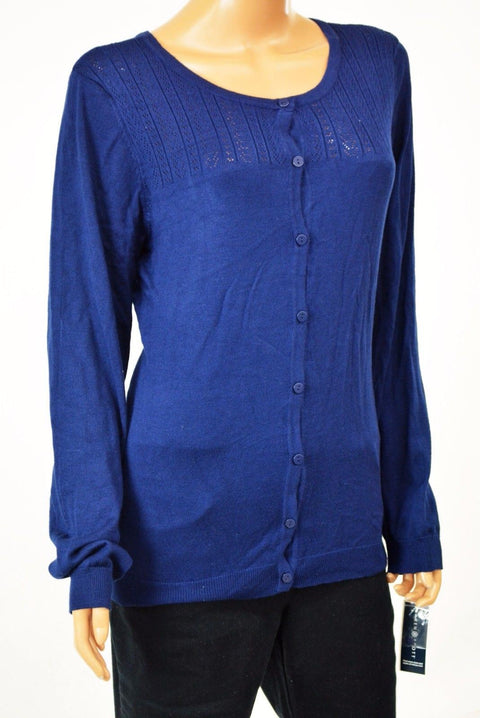 New Karen Scott Women's Blue Button Front Pointelle Knitted Cardigan Shrug Top L