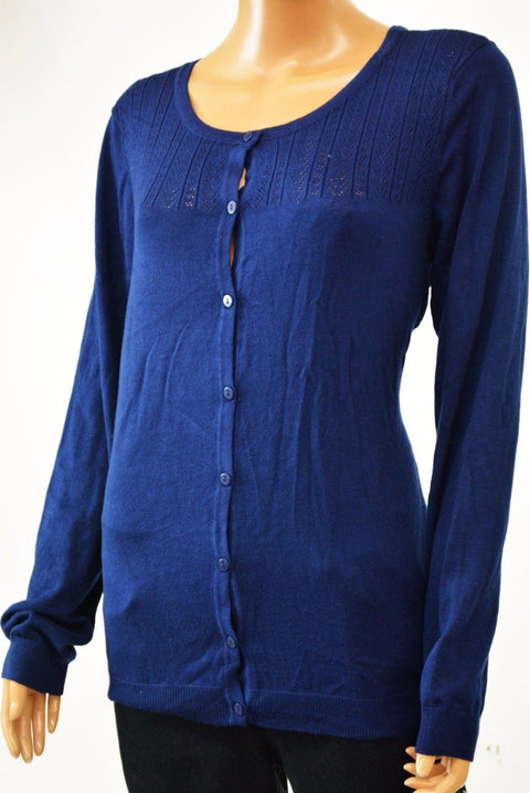 New Karen Scott Women's Blue Button Front Pointelle Knitted Cardigan Shrug Top L