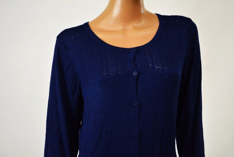 New Karen Scott Women's Blue Button Front Pointelle Knitted Cardigan Shrug Top L