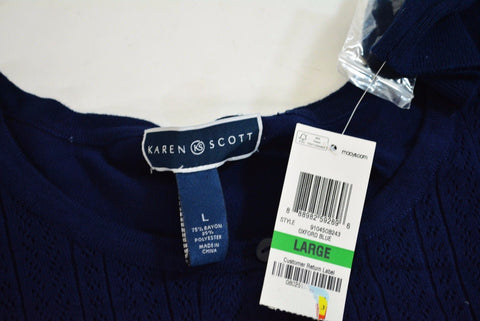 New Karen Scott Women's Blue Button Front Pointelle Knitted Cardigan Shrug Top L