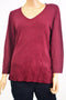 Karen Scott Women's V-Neck 3/4 Sleeves Acrylic Red Rib Trim Knit Sweater Top L