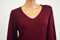 Karen Scott Women's V-Neck 3/4 Sleeves Acrylic Red Rib Trim Knit Sweater Top L