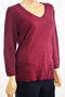 Karen Scott Women's V-Neck 3/4 Sleeves Acrylic Red Rib Trim Knit Sweater Top L