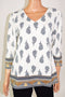 Charter Club Women's V Neck 3/4-Sleeves Stretch White Paisley Print Blouse Top S
