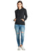Women's Long-Sleeves Black Fashion kangaroo pocket hoodie Blouse Top - evorr.com