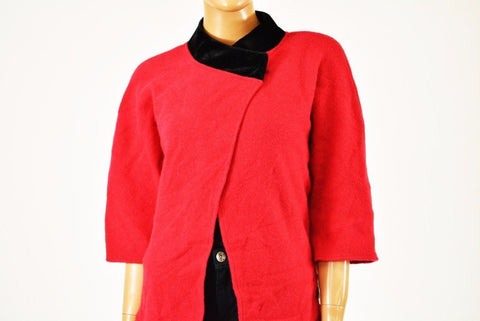 JM Collection Womens Wool Red Cross Over Velvet-Trim Cardigan Shrug Top Petite L