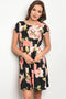 Ladies fashion short sleeve multi color floral print skater dress with a rounded - evorr.com