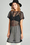 Plus size short sleeve criss corss lace-up sheer fishnet dress - evorr.com