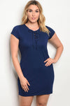 Women's Plus size scoop neckline fitted bodycon dress - evorr.com
