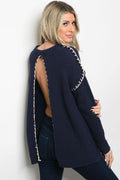 Ladies fashion long sleeve cream chunky knit sweater top that features a open ba - evorr.com