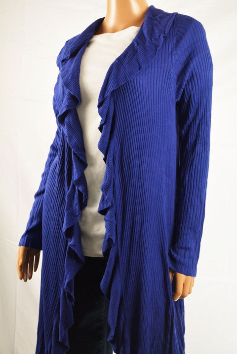 INC Concepts Women's Long-Sleeves Blue Open Front Ruffled Cardigan Shrug Top XL