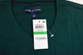NEW John Ashford Men's Long Sleeve Green Striped Cotton V-Neck Knitted Sweater L - evorr.com
