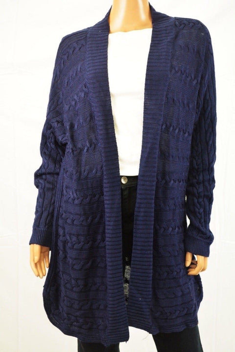 New Lauren Ralph Lauren Women's Blue Cable-Knit Open Front Cardigan Shrug Top XL