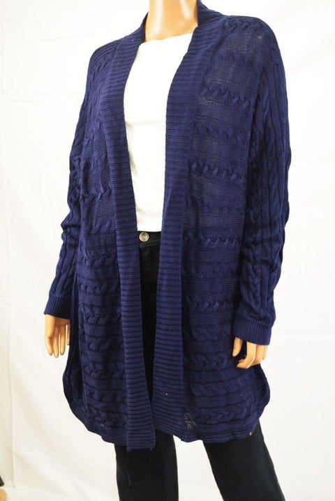 New Lauren Ralph Lauren Women's Blue Cable-Knit Open Front Cardigan Shrug Top XL