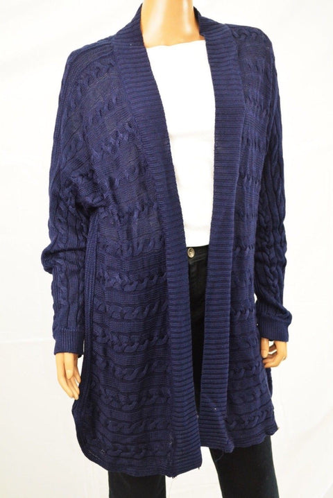 New Lauren Ralph Lauren Women's Blue Cable-Knit Open Front Cardigan Shrug Top XL