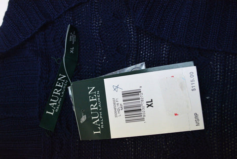 New Lauren Ralph Lauren Women's Blue Cable-Knit Open Front Cardigan Shrug Top XL