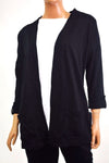 New Karen Scott Women's Open-Front 3/4 Sleeve Cotton Black Cardigan Shrug Top L